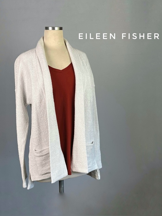 Eileen Fisher Sweaters - EILEEN FISHER Woven Knit Open Front Cardigan Jacket Duster - White Cotton Medium
